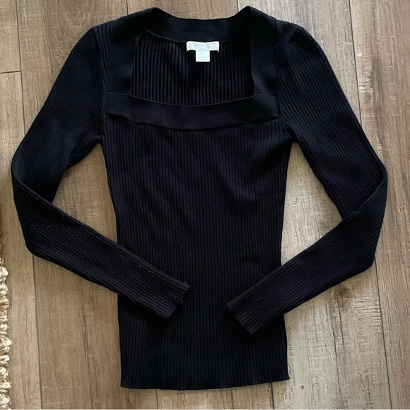 H&M Ribbed Knit Square Neck Long sleeve Top | Small - Black - Picture 8 of 9